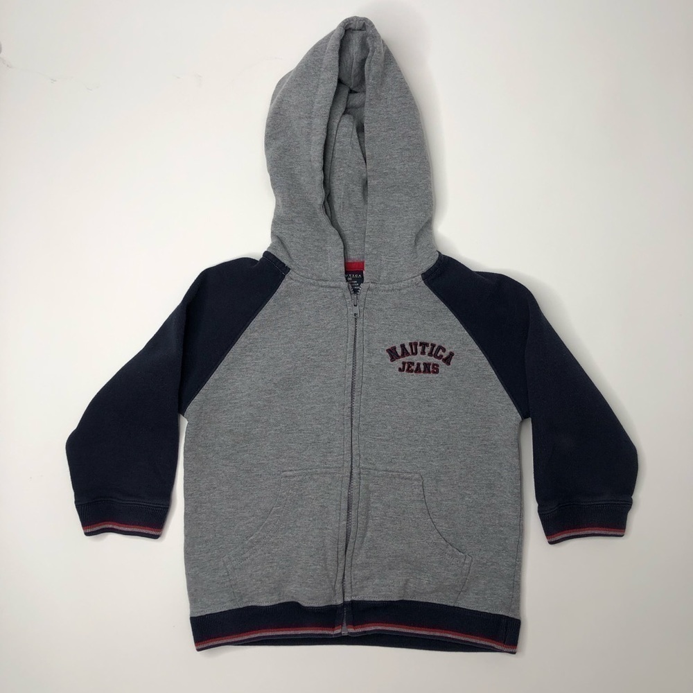 NAUTICA Jeans Grey Navy Varsity Fleece Lined Full Zip-up Toddler Hoodie SIZE 4T